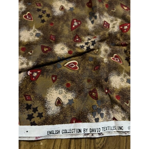 Rustic Folk Art Fabric - 40" X 18"  - Mossy Green With Stars And Hearts - Picture 5 of 7